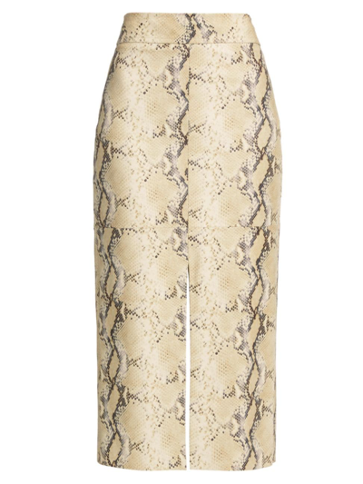 Helmut Lang Python Embossed Leather Midi Skirt In Beige