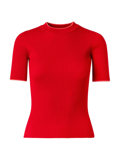 Akris Punto Merino Wool Ribbed Knit Top In Red