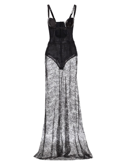 Nensi Dojaka Cutout Sequined Lace-trimmed Gown In Black