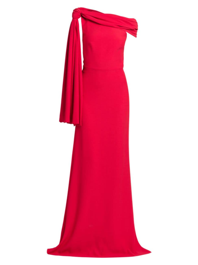 Alexander Mcqueen Knot Drape Off-the-shoulder Crepe Trumpet Gown In Love Red