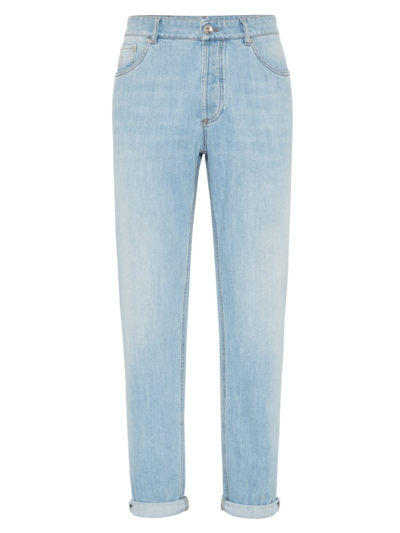 Brunello Cucinelli Denim Trousers With Rips In Blue