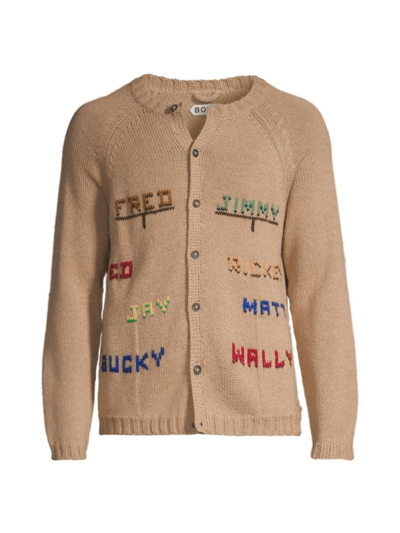 Bode Tan Roll Call Cardigan In Tan Multi