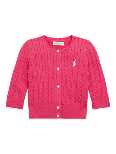 Polo Ralph Lauren Baby Girl's Cable-knit Cotton Cardigan In Bright Pink White