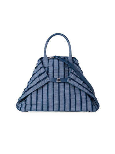 Akris Ai Medium Laser-cut Woven Fringe Shoulder Bag In Indigo