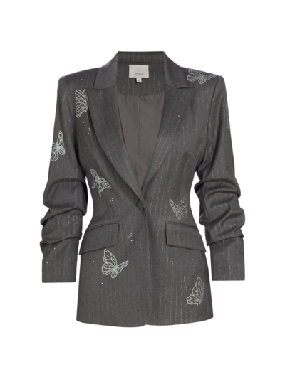 Cinq À Sept Joan Butterflies Embroidered Pinstripe Blazer In Charcoal