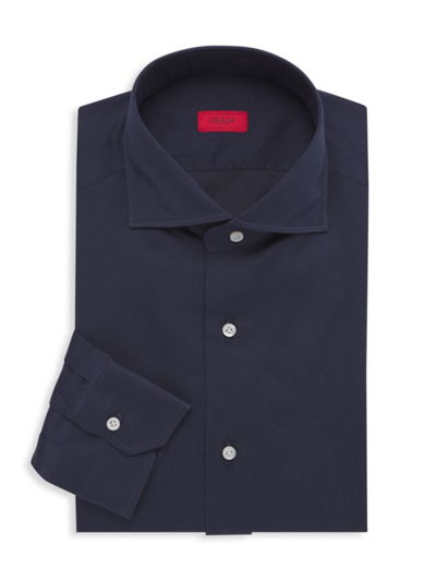 Isaia Men's Solid Cotton-silk Dress Shirt In Medium Blu