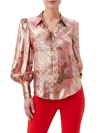 Trina Turk Sagittarius Floral-print Bishop-sleeve Top In Ruqa Red Multi