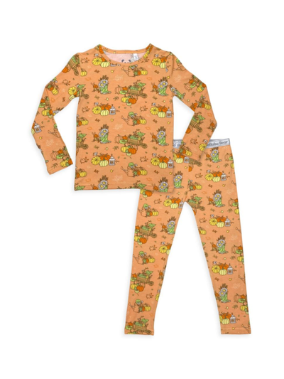 Bellabu Bear Little Kid's & Kid's Pumpkin Pajamas Set In Medium Orange