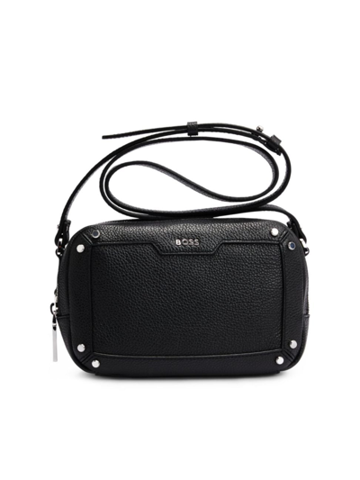 Hugo Boss Grained-leather Crossbody Bag With Branded Hardware In Black