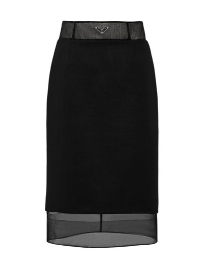 Prada Wool And Crinoline Midi-skirt In Black