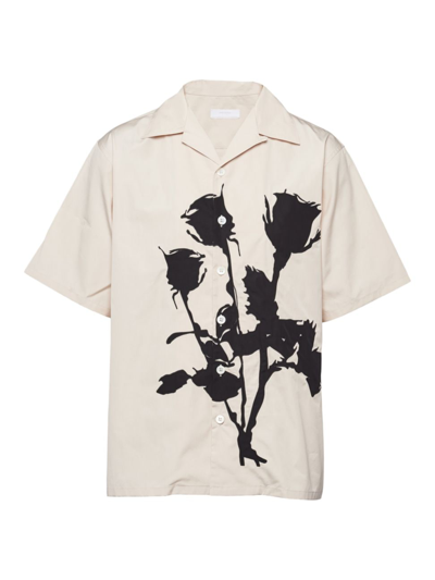 Prada Short-sleeved Cotton Shirt In Beige Khaki