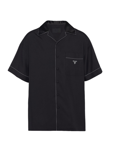 Totême Short-sleeved Brand-plaque Oversized-fit Silk Shirt In Black