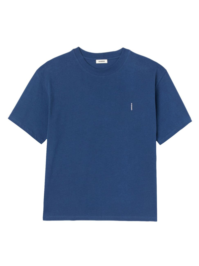 Sandro Mens Bleus Oversized Logo-print Cotton T-shirt In Blau