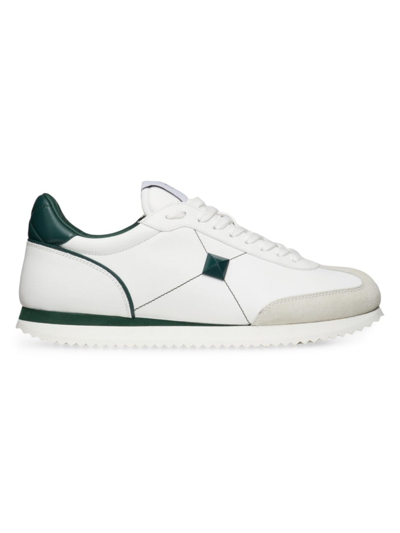 VALENTINO GARAVANI MEN'S STUD AROUND LOW-TOP CALFSKIN AND NAPPA LEATHER SNEAKERS