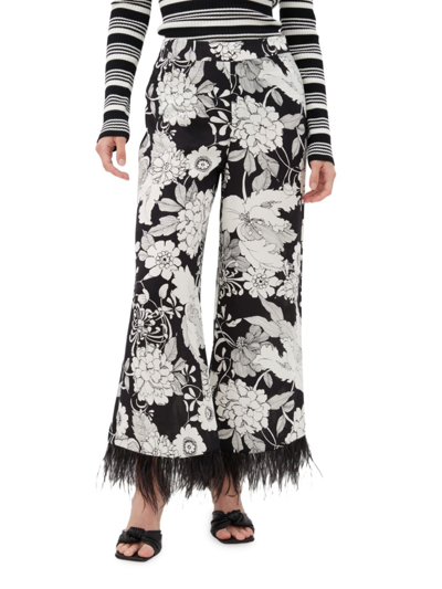Trina Turk Women's Weekend Jacquard & Feather Pants In Black White