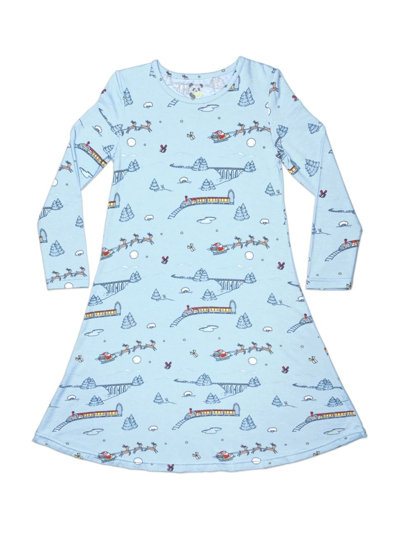 Bellabu Bear Kids' Little Girl's & Girl's Polar Express Long-sleeve Nightgown In Medium Blue