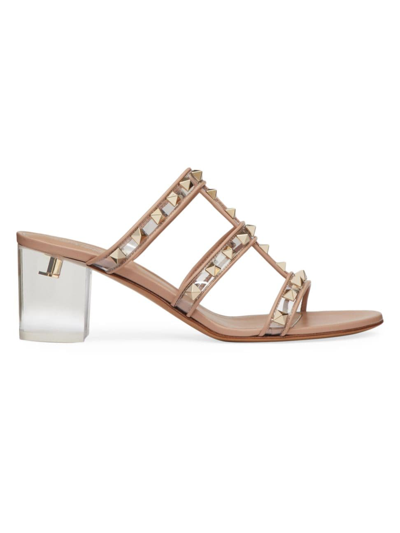 Valentino Garavani Rockstud Slider Sandals In Polymer Material With Plexi Heel 60 Mm In Beige Transparent