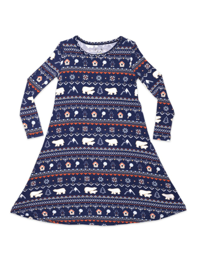 Bellabu Bear Little Girl's & Girl's Polar Isle Long-sleeve Dress In Dark Blue