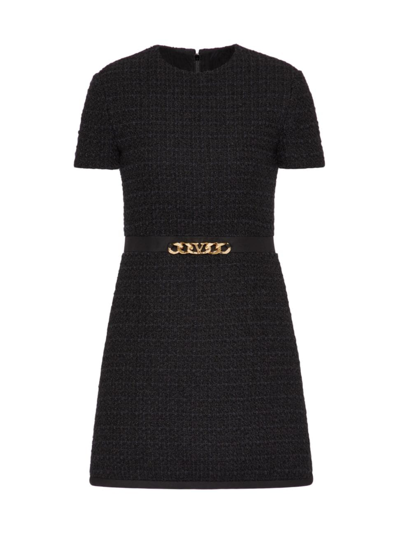 Valentino Women's V Logo Chain Short Dress In Wool Tweed In Black