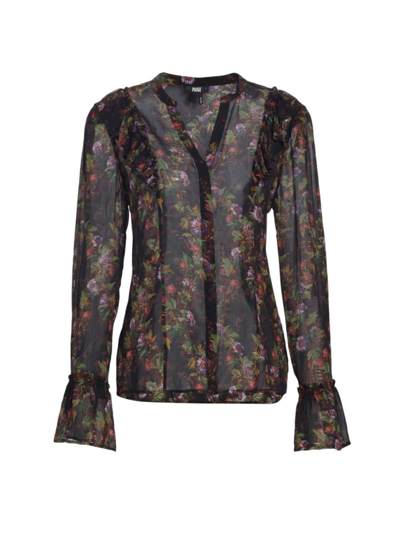 Paige Women's Tuscany Silk Floral Blouse In Black Multi