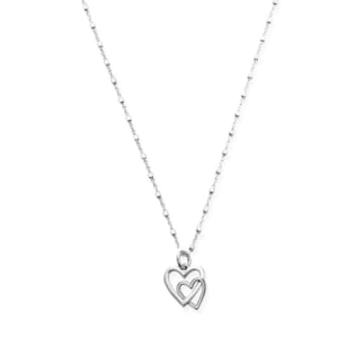 Chlobo Delicate Cube Chain Interlocking Love Heart Necklace In Metallic