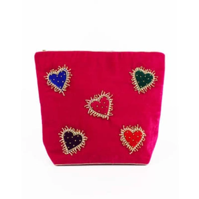 My Doris Multi Hearts Make Up Bag In Burgundy