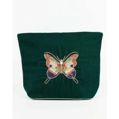 My Doris Jewelled Butterfly Make Up Bag In Green