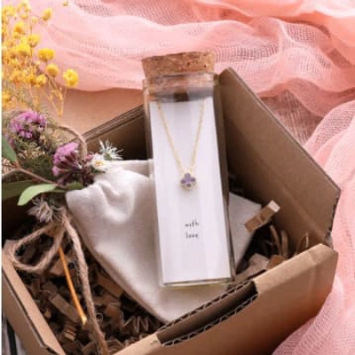 Attic Four Clover Crystal Flower Necklace Purple