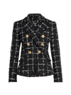 Balmain Grid Tweed Double-breasted Blazer In Black White Silver