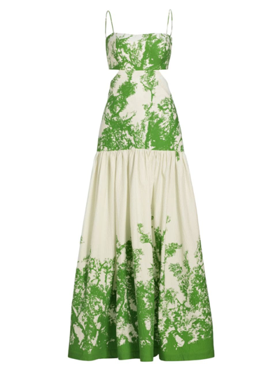 Silvia Tcherassi Shannon Cutout Floral Stretch-cotton Maxi Dress In Green Cyprus