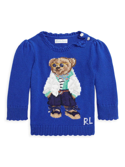 Polo Ralph Lauren Baby Girls Polo Bear Cotton-cashmere Sweater In Sapphire Star