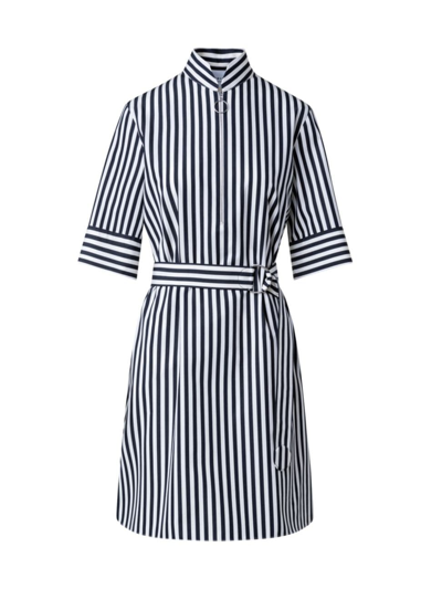 Akris Punto Women's Striped Quarter-zip Cotton Dress In Black Cream