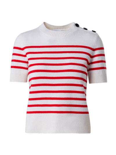 Akris Punto Women's Striped Wool-cashmere Short-sleeve Sweater In Cream Red