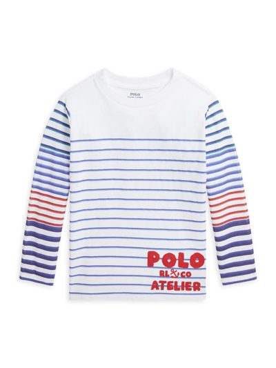 Polo Ralph Lauren Little Boy's & Boy's Heavyweight Jersey Striped Crewneck T-shirt In Classic Oxford White