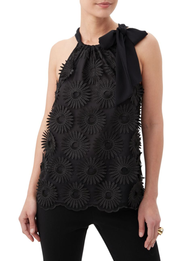Trina Turk Women's Mirai Floral-embroidered Halterneck Top In Black