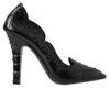 Dolce & Gabbana Black Cinderella Floral Crystal Heels Shoes In Black