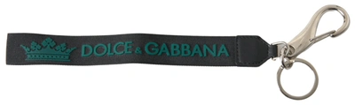 Dolce & Gabbana Black Dg Logo Rubber Silver Tone Metal Keychain