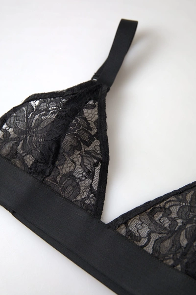 DOLCE & GABBANA BLACK FLORAL LACE NYLON STRETCH BRA UNDERWEAR