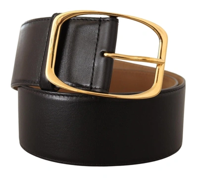 Dolce & Gabbana Black Leather Gold Metal Square Buckle Belt