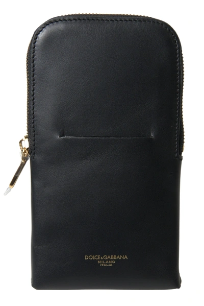 Dolce & Gabbana Black Leather Men Purse Double Belt Strap Bracelet Bag