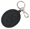 Dolce & Gabbana Black Rubber Dg Logo Silver Brass Metal Keyring Keychain In Black