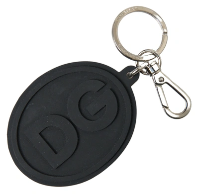 Dolce & Gabbana Black Rubber Dg Logo Silver Brass Metal Keychain