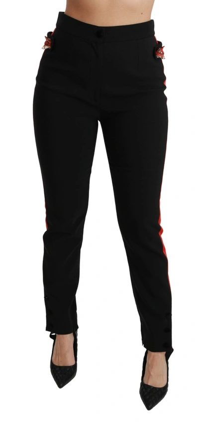 Dolce & Gabbana Black Skinny Stretch Fox Head Cotton Trousers