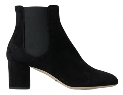 Dolce & Gabbana Black Suede Leather Ankle Boots Heels Shoes