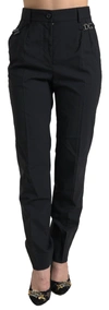 Dolce & Gabbana Black Wool High Waist Tapered Pants In Black