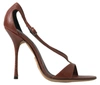 DOLCE & GABBANA BROWN LEATHER HIGH HEELS SANDALS SHOES