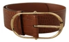 DOLCE & GABBANA BROWN WIDE WAIST LEATHER GOLD OVAL METAL BUCKLE BELT