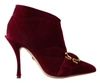 DOLCE & GABBANA BURGUNDY COTTON BLEND VELVET ANKLE BOOTS HEEL SHOES