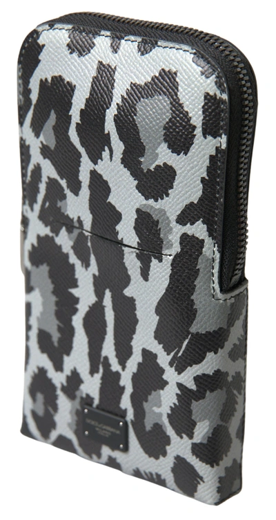 Dolce & Gabbana Grey Leopard Leather Men Purse Crossbody Sling Phone Bag