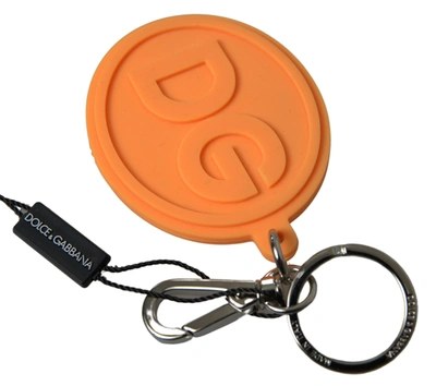 Dolce & Gabbana Orange Rubber Dg Logo Gold Brass Metal Keychain